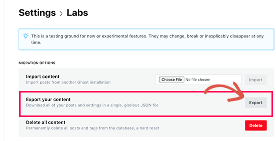 Exporting content from your Ghost website