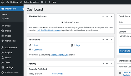 Individual site dashboard