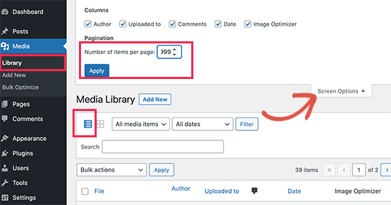 Select files in Media 