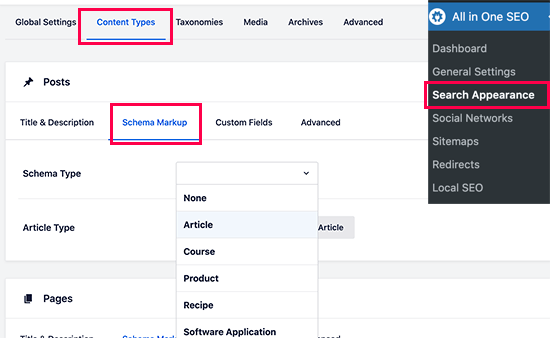 Setting schema type markup