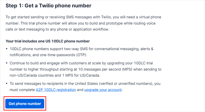 Twilio phone number