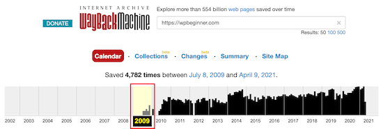 Wayback Machine sort by years