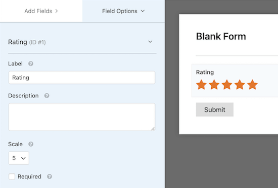 WPForms star rating setting