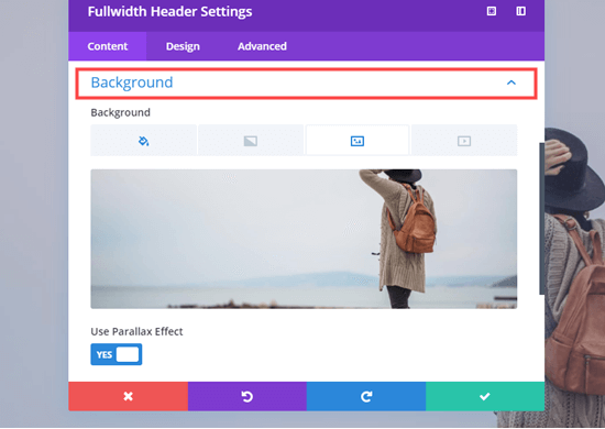 Bearbeiten des Hintergrundbildes des Fullwidth Header-Moduls