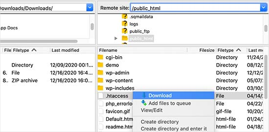 Download .htaccess file as a backup