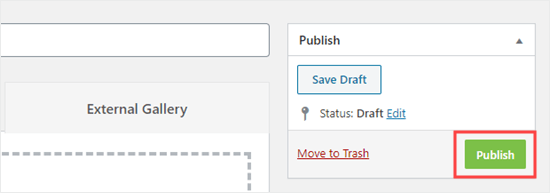 Haga clic en el botón Publicar para publicar su galería, de modo que pueda usarla en su sitio