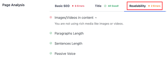 Page analysis readability