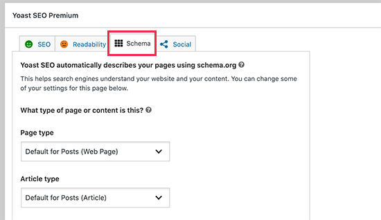 Changing schema markup for a post in Yoast SEO