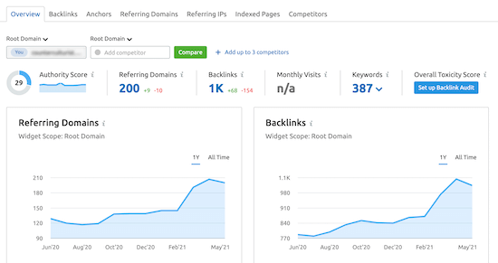 SEMRush backlink report