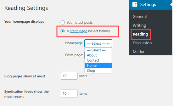 Configure a sua página inicial