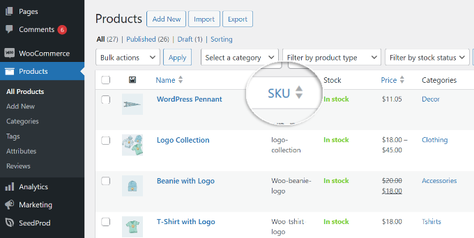 View SKU in product page