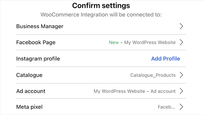 默认 WooCommerce Facebook 设置