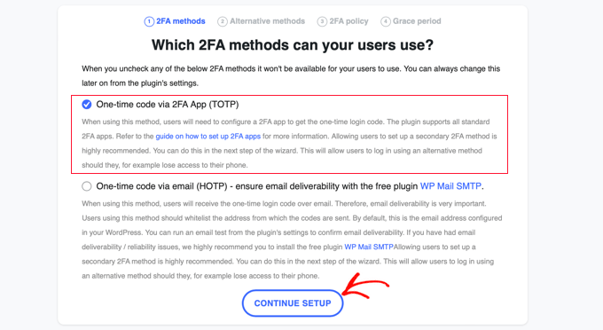 Choose 2FA method