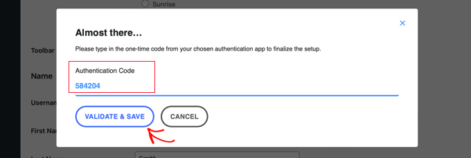 Type the One-Time Token and Validate