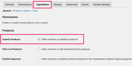 Allow vendors to add and edit products