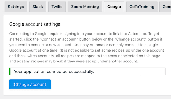 Google account integration success