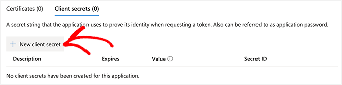 Select the New client secret option