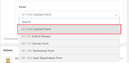 Choose WPForms form