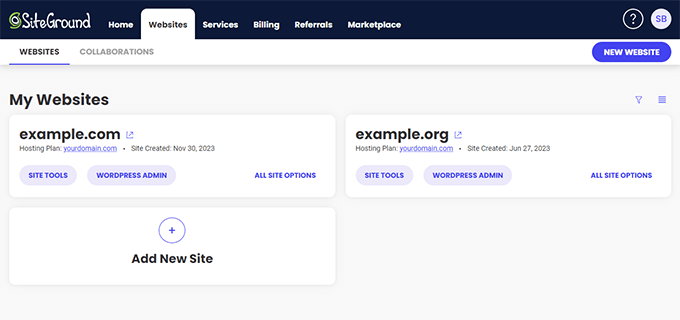 SiteGround control panel