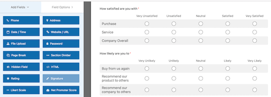 WPForms survey fields