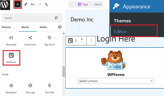 在 FSE 中添加 WPForms 块