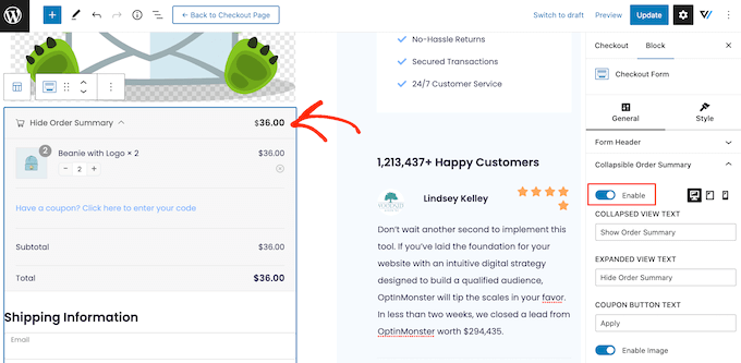 Adding a collapsible order summary to an e-Commerce store