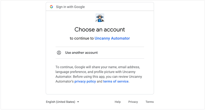 授予 Uncanny Automator 访问您的 Google 表格数据的权限