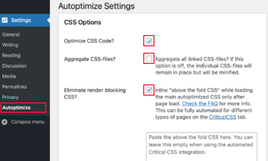 向下滚动到 CSS 选项