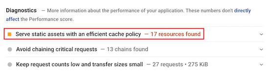 Avviso sui criteri di cache efficiente