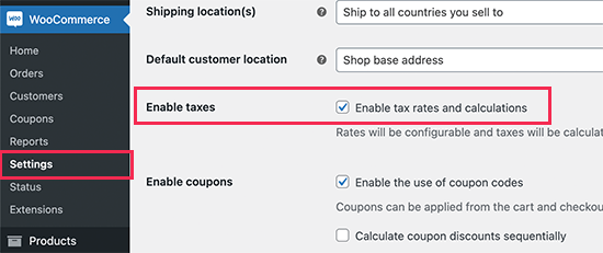 在 WooCommerce 中启用税收