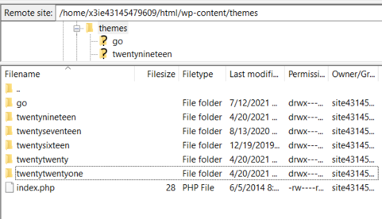 Passare ai file del tema nel client FTP