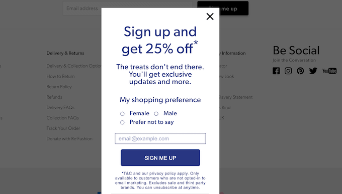 An example of a newsletter signup form