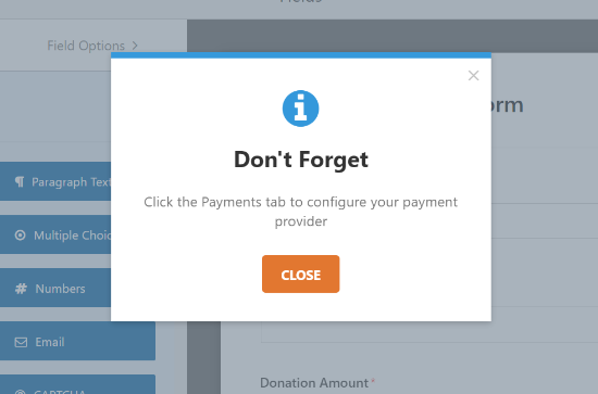 Payment processor reminder