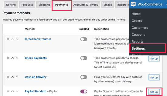 Payment settings