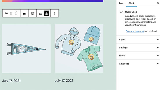 Blocco Query Loop in WordPress 5.8