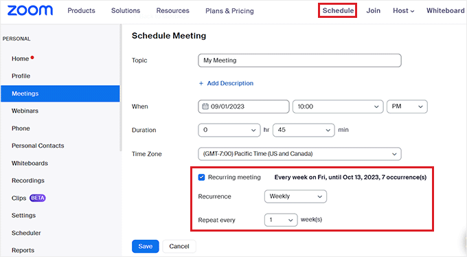 Schedule zoom meeting