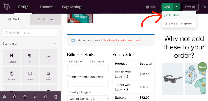 Publishing a custom WooCommerce checkout page