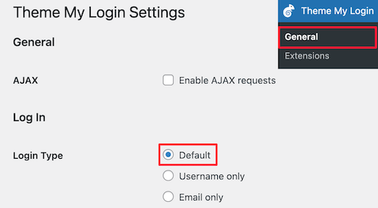 Theme My Login settings