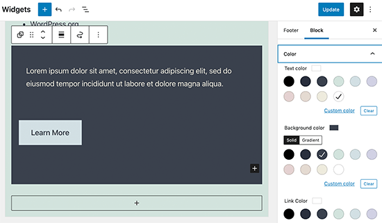 Editing blocks in widget areas in WordPress 5.8