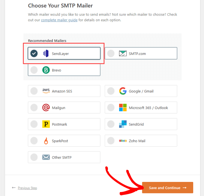 Choose your SMTP mailer