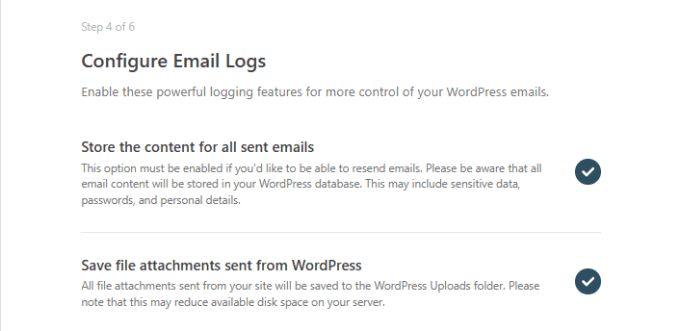 Configure email logs 