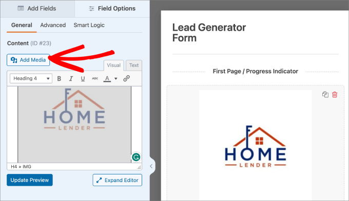 add media in wpforms