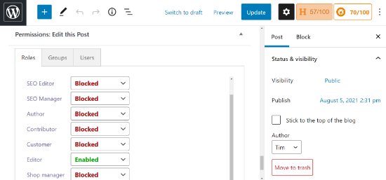 Modifica l'autorizzazione per visualizzare e modificare post specifici