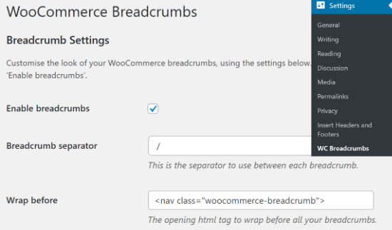 Abilita i breadcrumb di WooCommerce