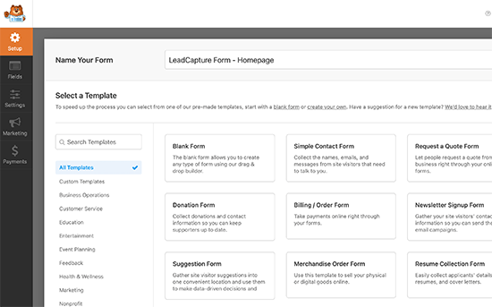 Form templates in WPForms