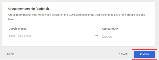 Finishing the custom SAML app setup in Google Admin Console