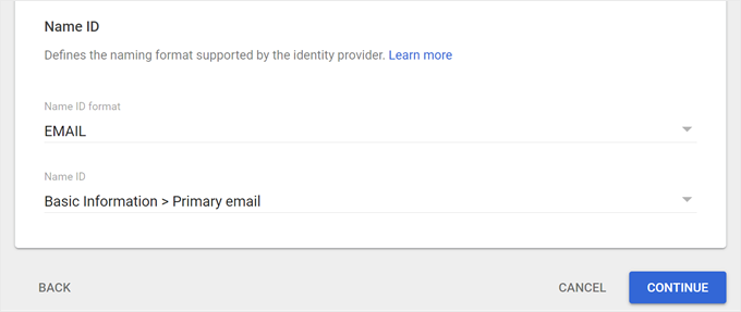 Configuring the Name ID settings in Google Admin Console