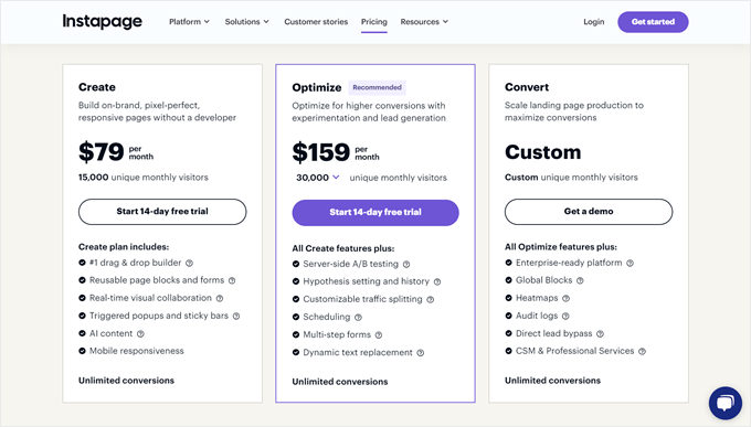 Instapage's pricing