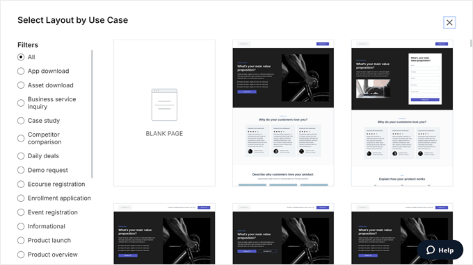 Instapage's templates