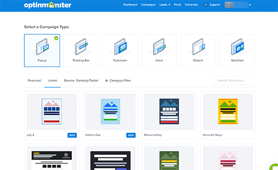 OptinMonster campaign types